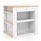 White Modern Kitchen Organizer with Rubber Wood Countertop and 2 Open Shelves